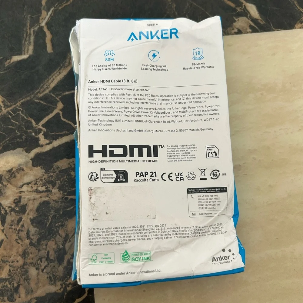 Anker Blue and White HDMI Cable Packaging